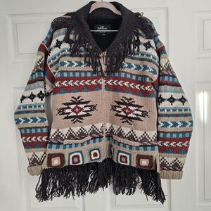 Lost Horizon knit fringe Zip Up jacket Womans Size M
